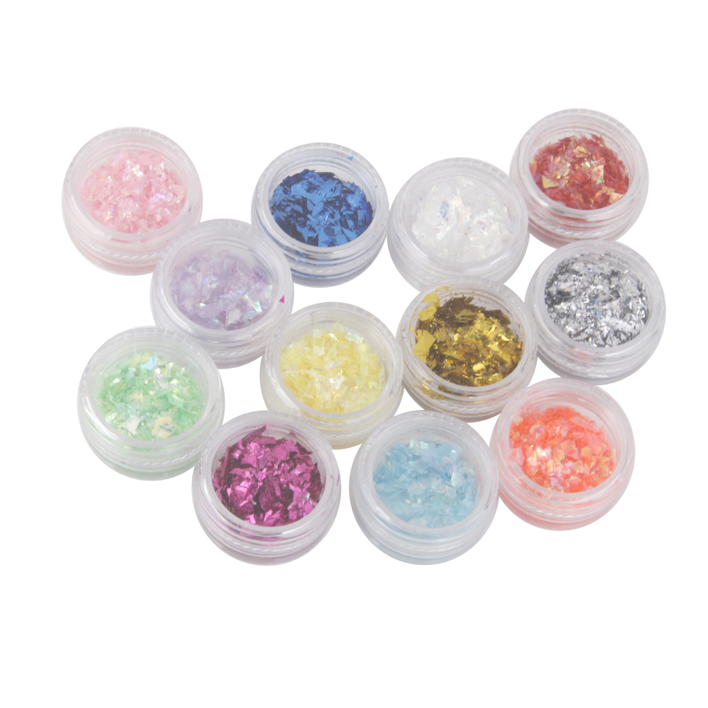 12pcs Mixed Color Nail Art Tips Stickers Glitter Sequins Manicure DIY