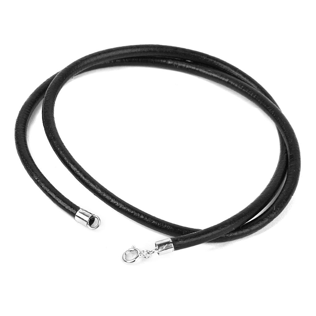 3mm Black Leather Cord / Sterling Silver Necklace 16 Inch