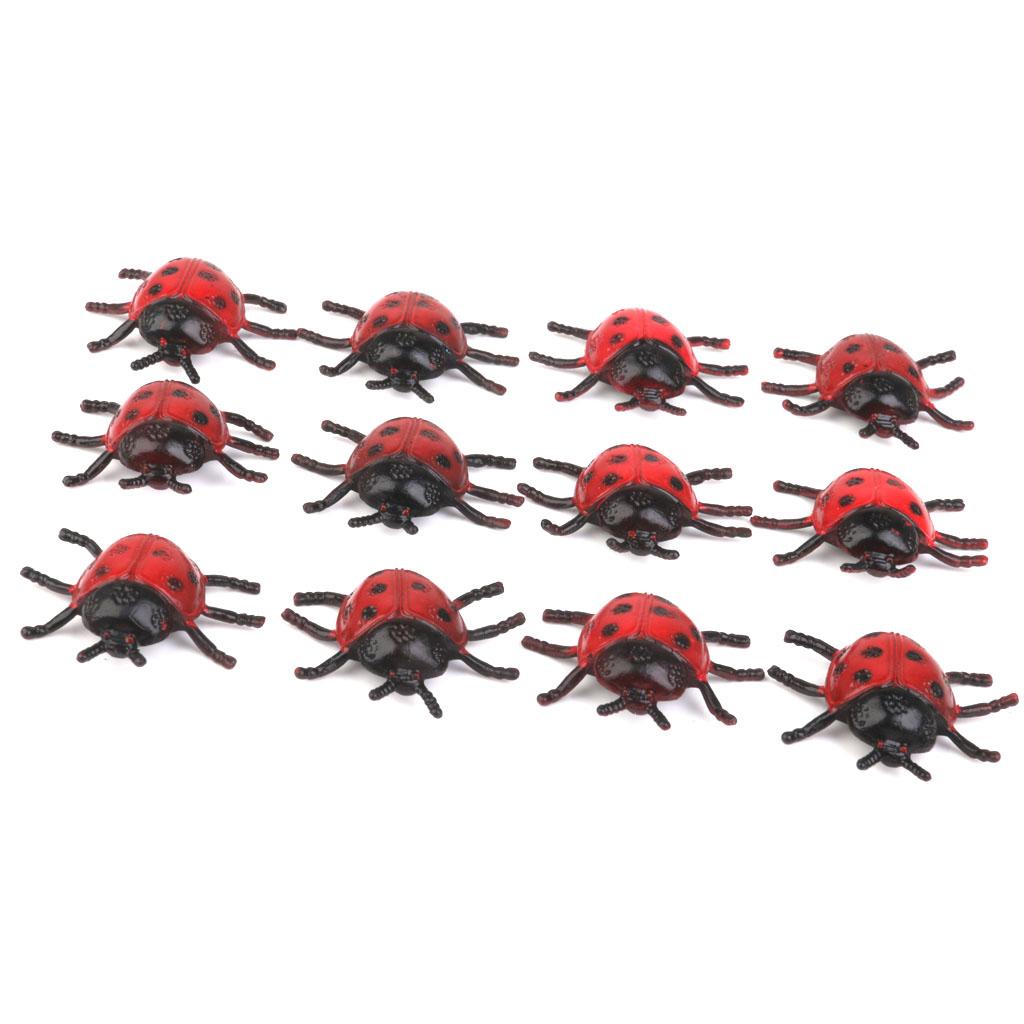 Plastic Artificial Beetle Insect Model Toy 12pcs Red + Black