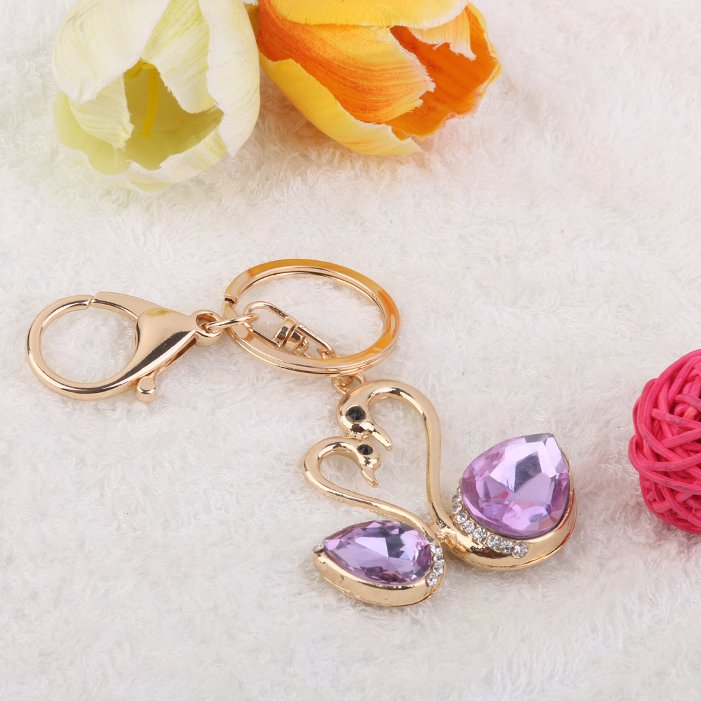 Crystal Swan Charm Pendant Key Ring Chain Keychain Gold 