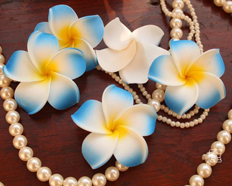 100x Wedding Party Hawaiian Frangipani Foam Plumeria Flower Head Light Blue