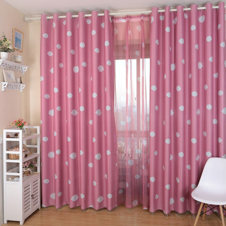 100x250cm Cloud Pattern Window Blockout Curtain Panel Eyelet Drape Pink