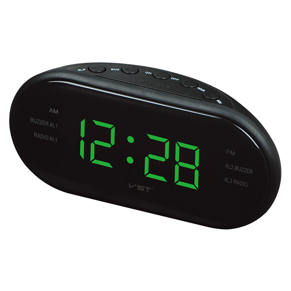 Digital LED Display Clock AM FM Radio Alarm Clock With Dual Alarm EU Green