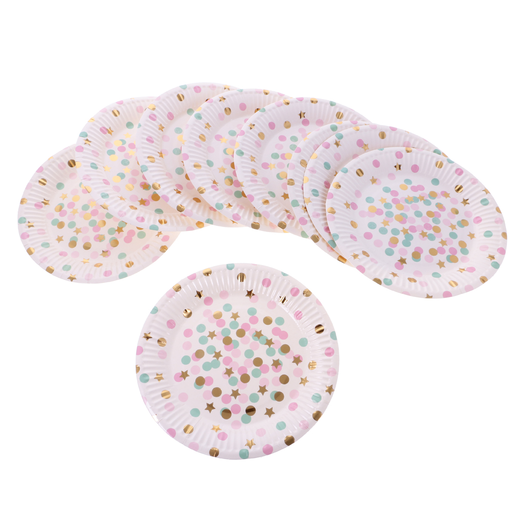 10x Dots Paper Party Set Plates Cups Birthday Wedding Bouquet Tableware 7" 4