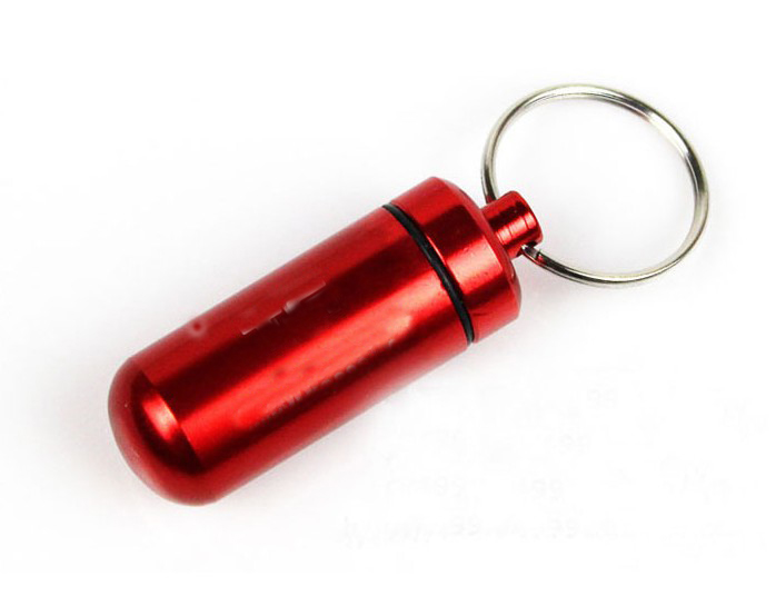 Aluminum Alloy Water-proof Air-tight Pill Fob Pill Case Pill Box Pill Holder with Keychain - Red