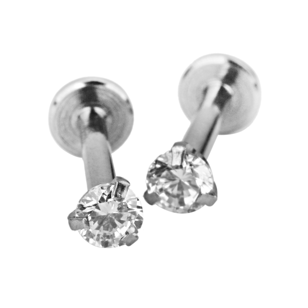 2pc Stainless Steel Round Zircon Cartilage Helix Tragus Lip Earring Stud 8mm