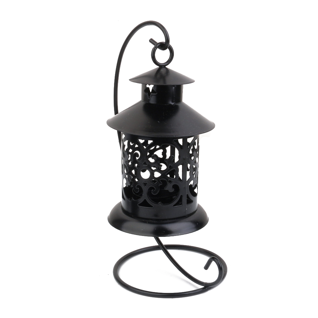 Moroccan Style Hanging Stand Candle Holder Tea Light Candlestick - Black
