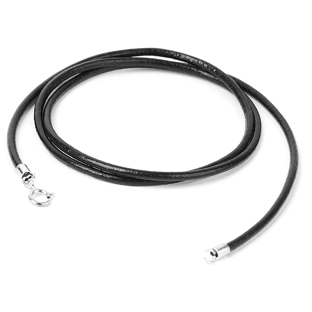 2mm Black Leather Cord / Sterling Silver Necklace 18 Inch