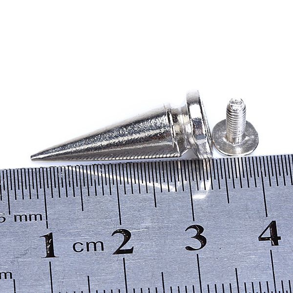 10 Sets Cone Screwback Spikes Studs 25mm Silver