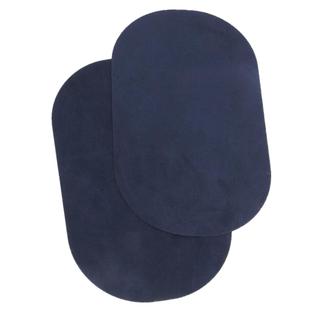 Pair of Oval Flocking Fabric Iron on Elbow Knee Patches Dark Blue 18x11cm