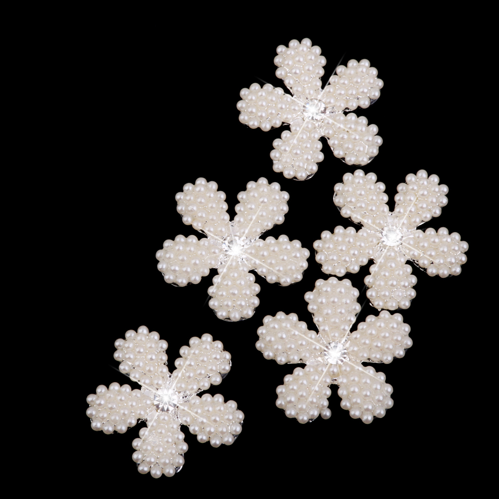 Phenovo Crystal Faux Pearl Flower Button DIY Embellishment 25mm 5pcs Beige