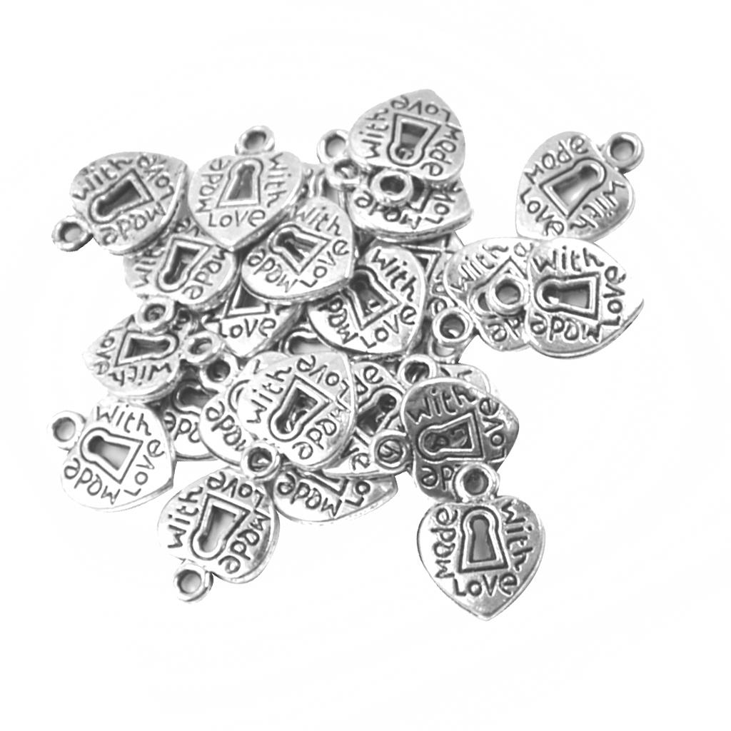 50 Silver Heart with a keyhole Charms Pendants for Jewelry Making