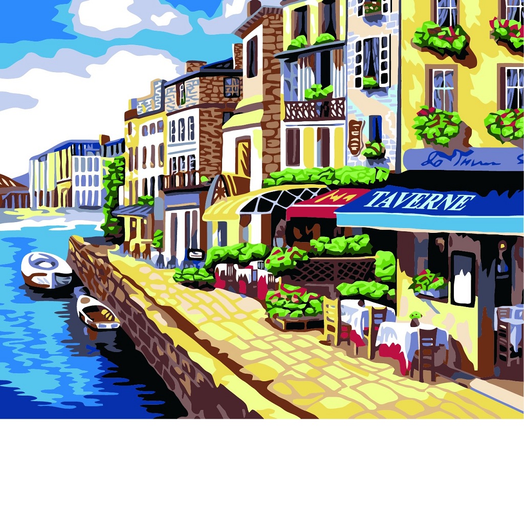 DIY Painting By Number Kit Canvas Wall Art Painting Picture Riverside Street