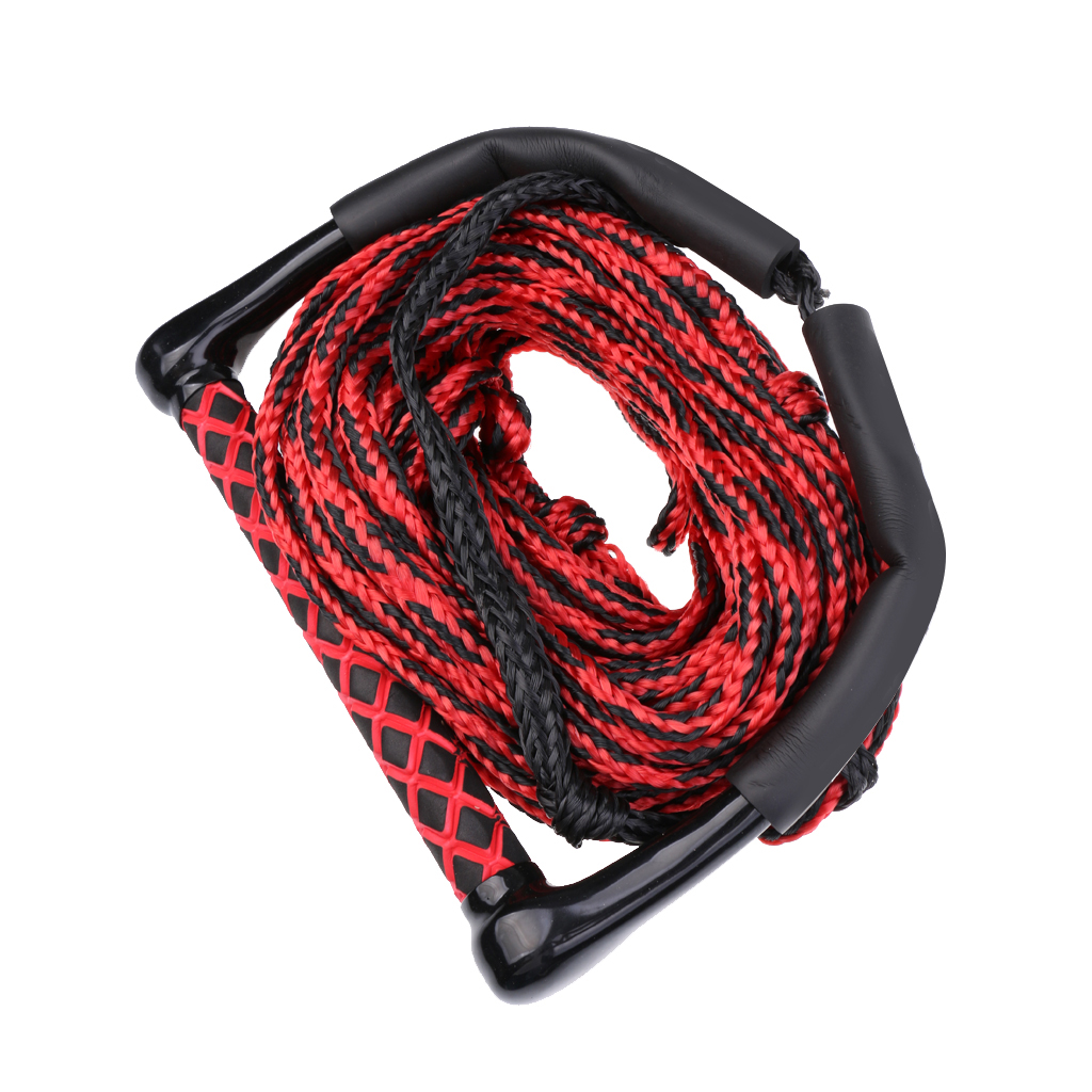 23 Meters 10mm Water Ski Wakeboard Rope with Handle Grip Black, Red