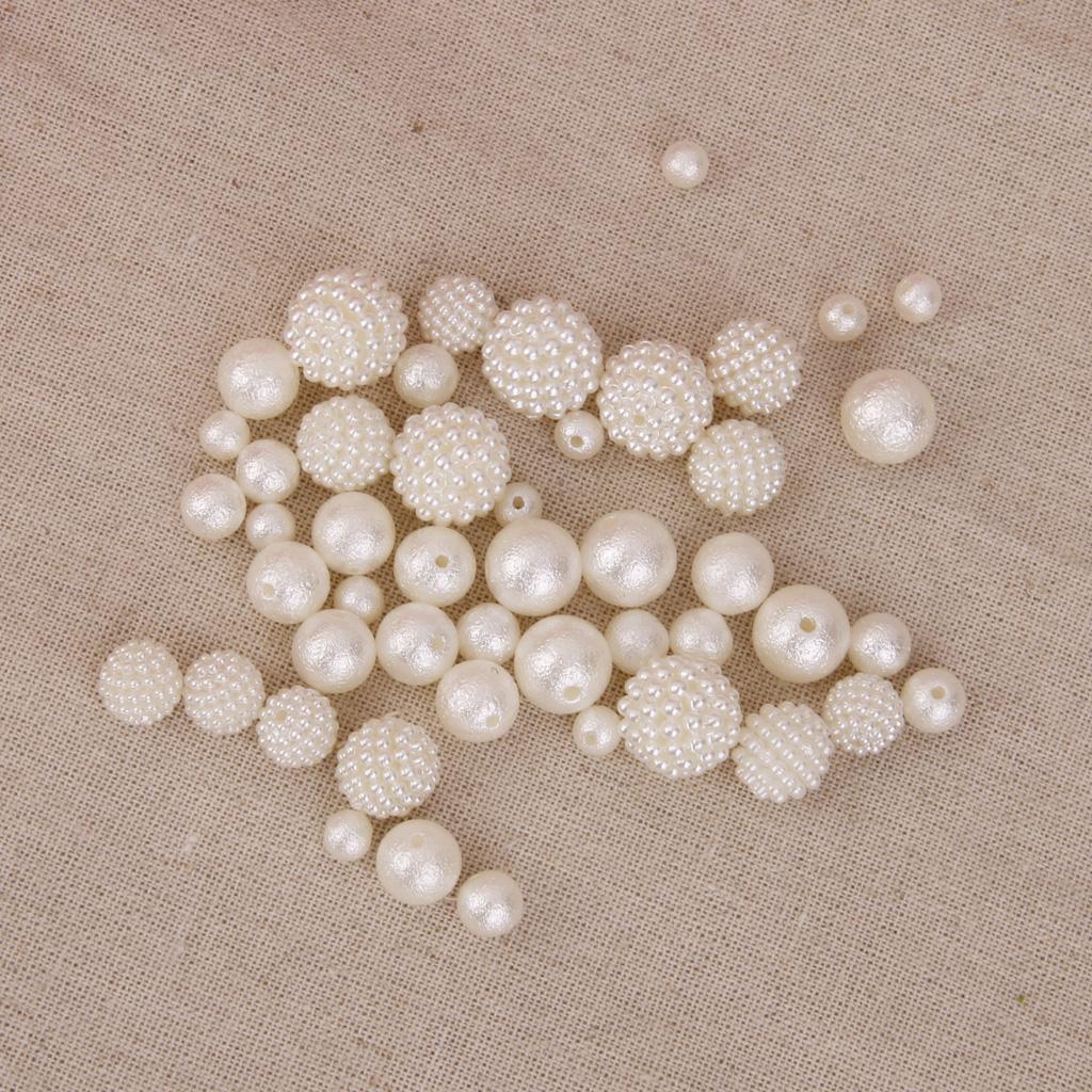 50Pcs Assorted Size White ABS Pearl Rough Beads for Jewelry Craft Decoration