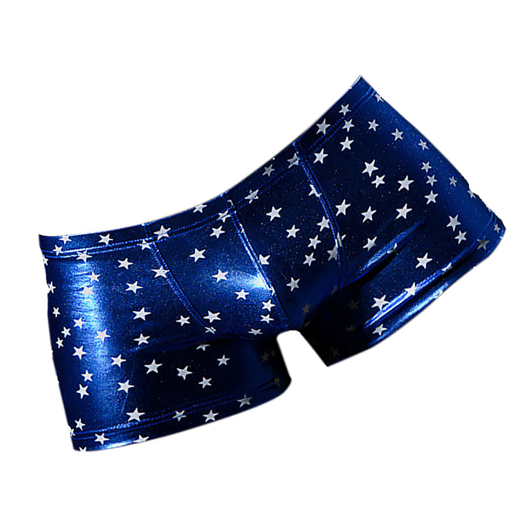 Men's Sexy Star Bronzing Wet Look Boxer Briefs Underwear Blue L