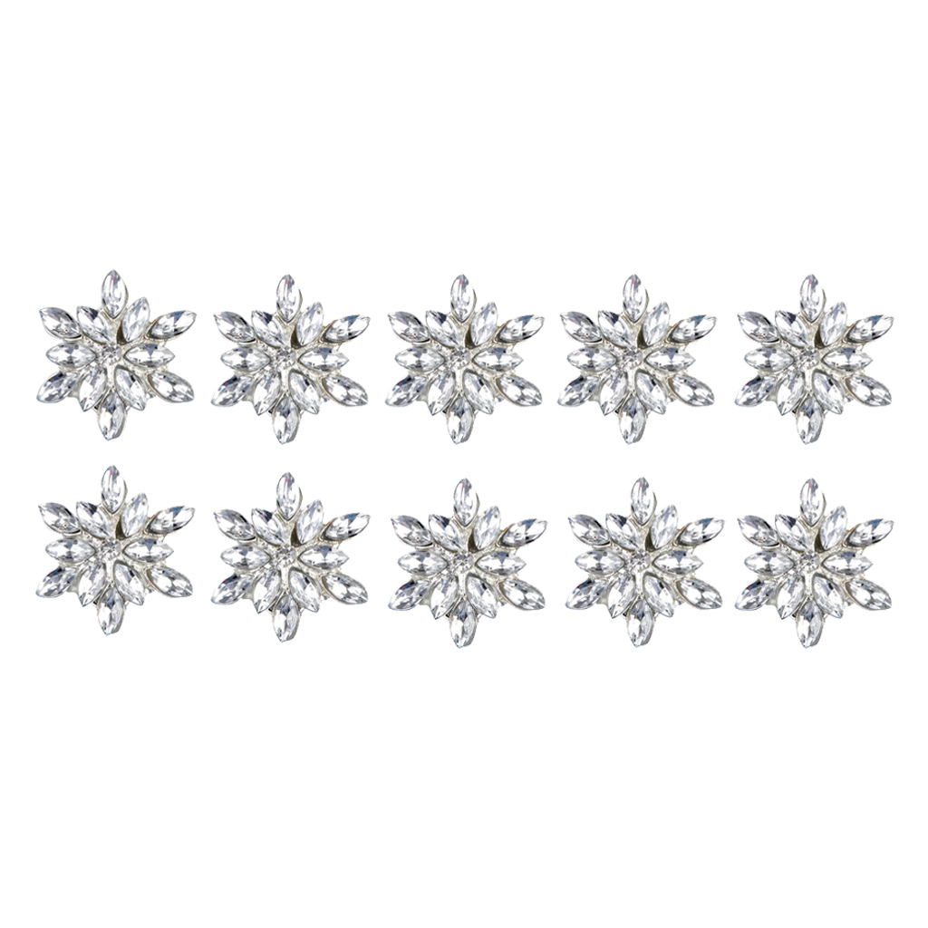 Phenovo 10 Flower Rhinestone Button Flatback Embellishment Craft DIY Silver