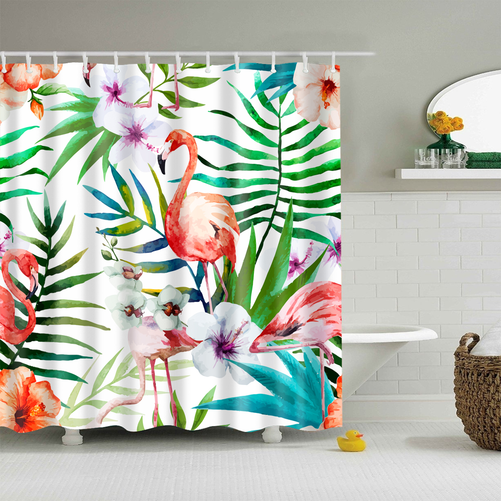 Bathroom Extra Long Fabric Flamingo Bath Shower Curtain With 12 Hooks 8
