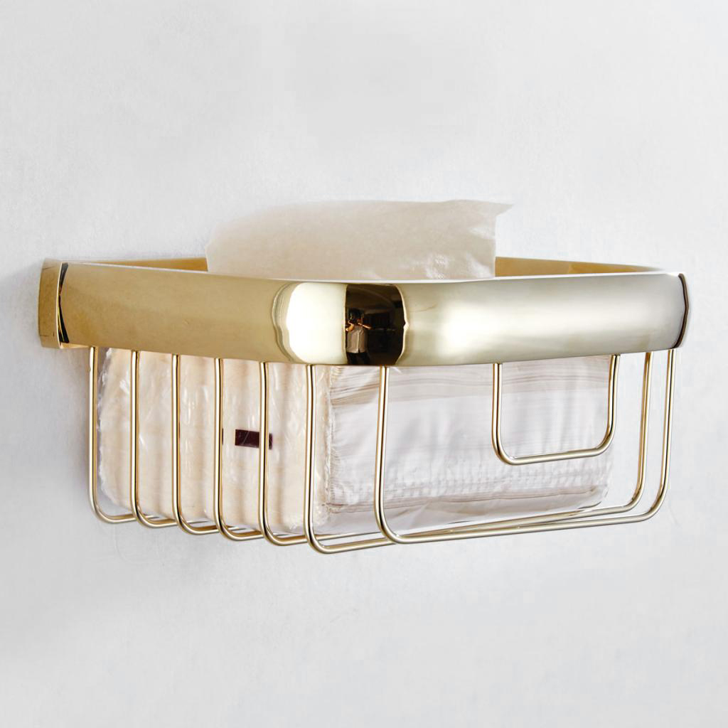 Bathroom Basket Shower Organizer Bath Shelf Rack Tissue Container Gold