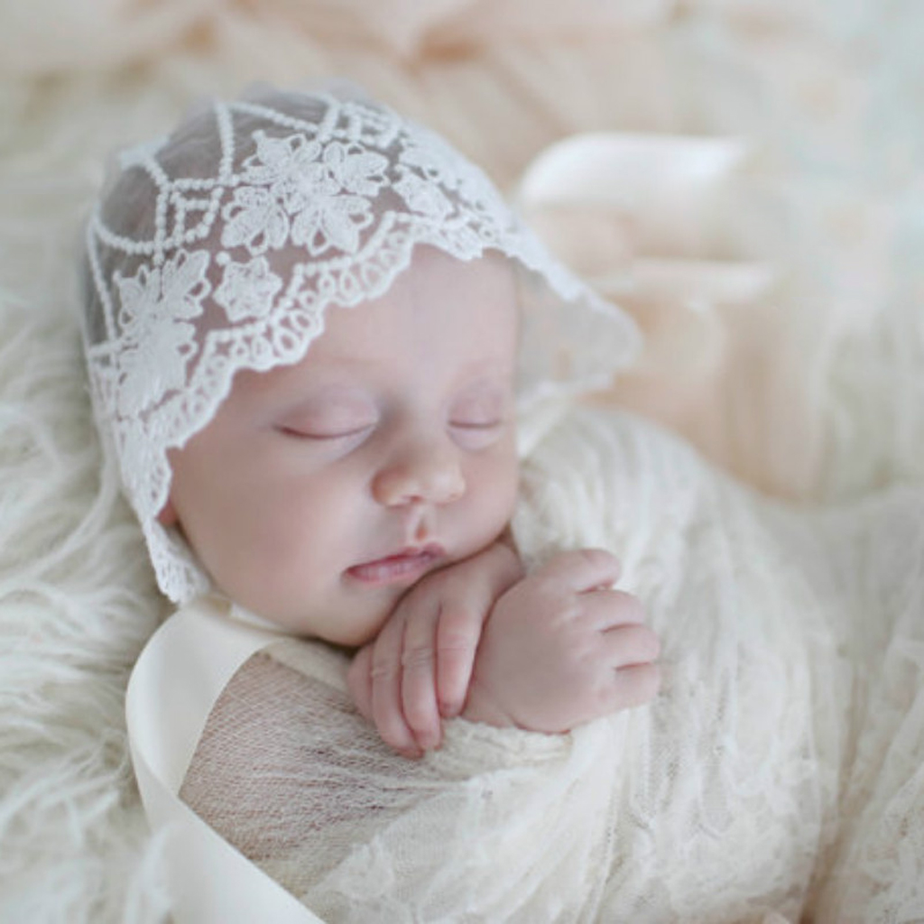 Newborn Baby Girls Toddler Infant Lace Flower Bonnet Hat Cap Photo Prop Blue