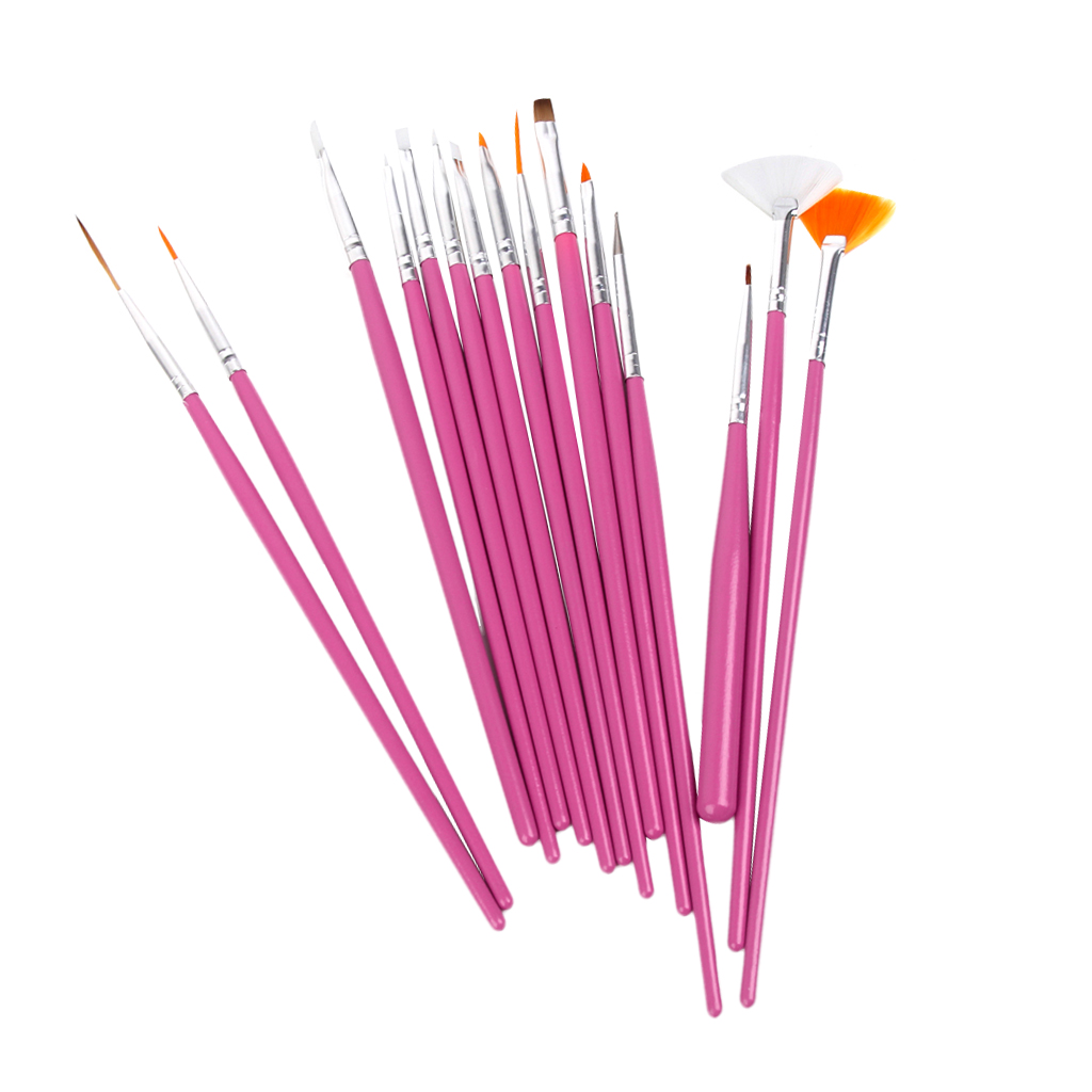 15pcs Nail Art Design Painting Drawing Painting Pen Brush Tool Set - Pink