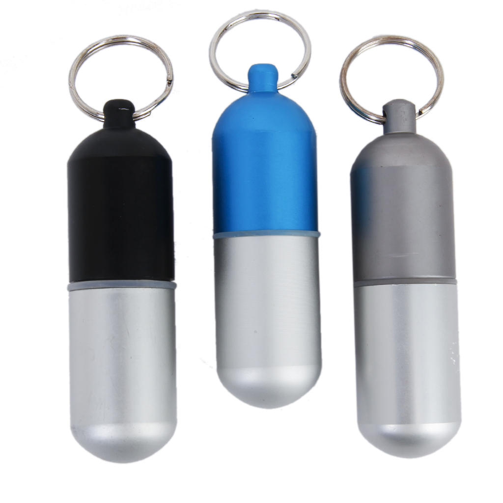Water-proof Air-tight Pill Fob Medicine Container Case Box Holder Keychain Sky Blue