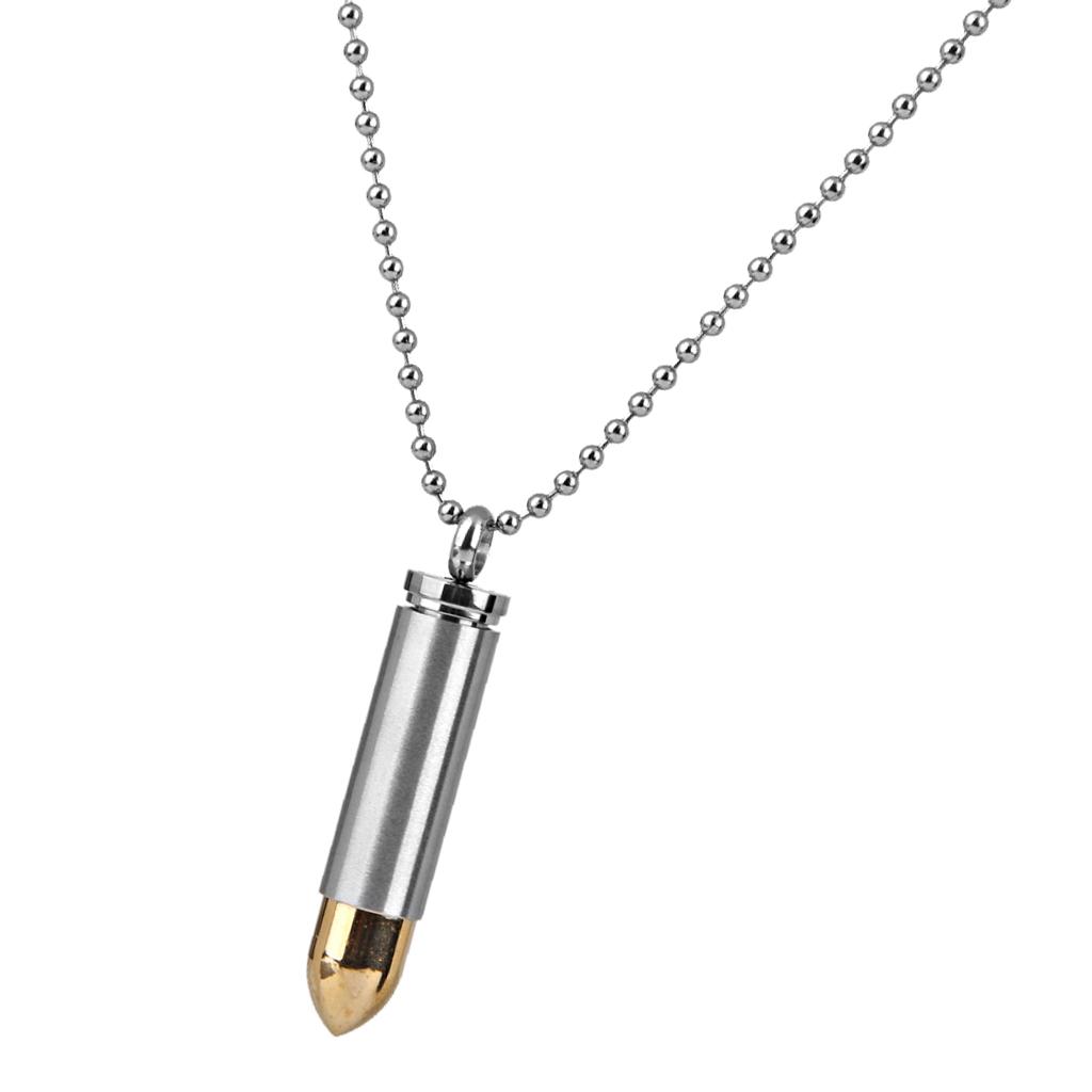 Stainless Steel Bullet Cremation Ashes Urn Keepsake Pendant Necklace Chain