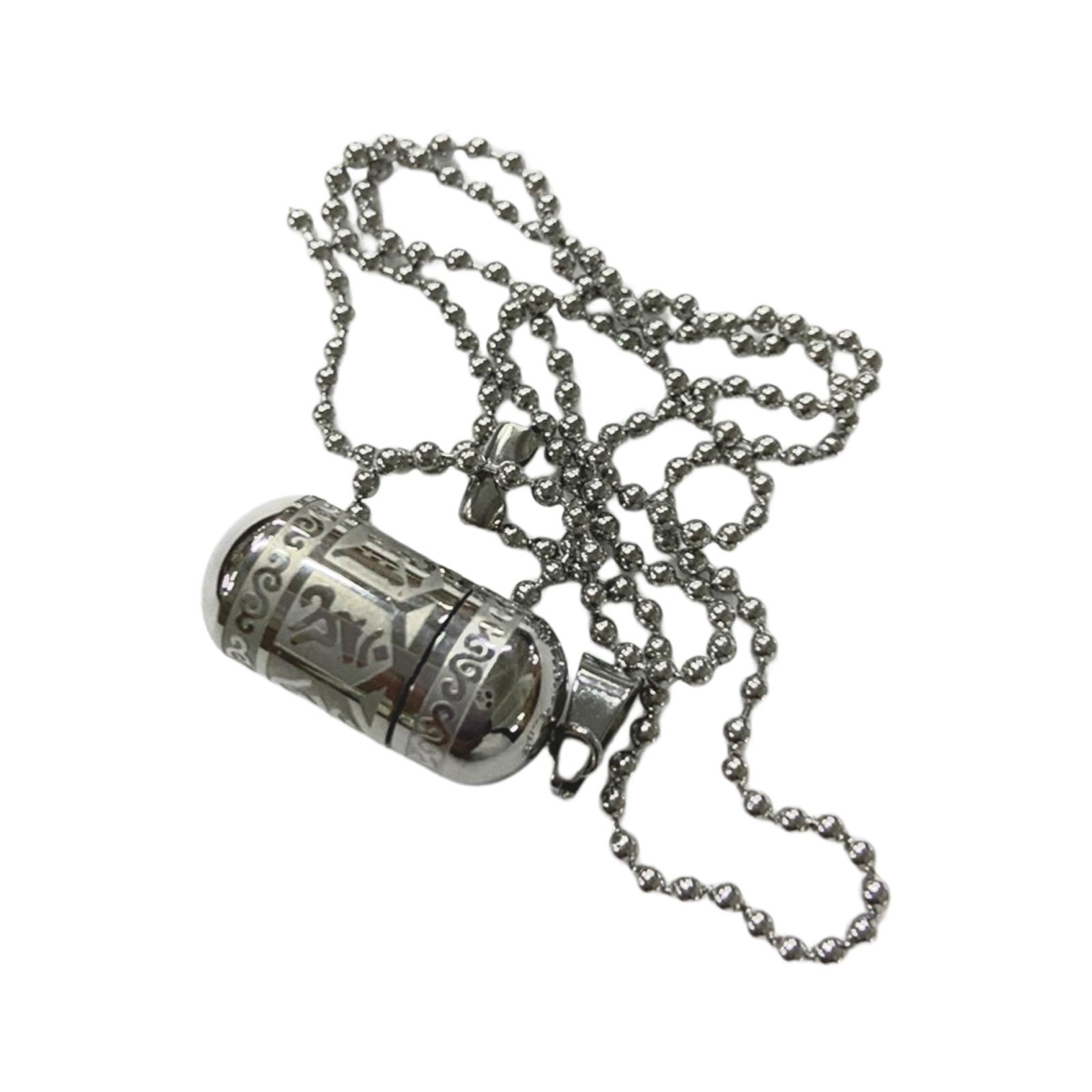 Punk Goth Steel Detachable Pill Vial Dangle Pendant Necklace Silver