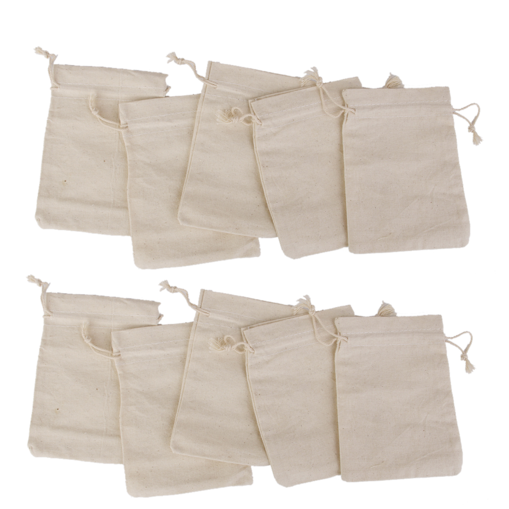 10 Small Linen Jute Sack Jewelry Pouch Drawstring Gift Bags Wedding Favor