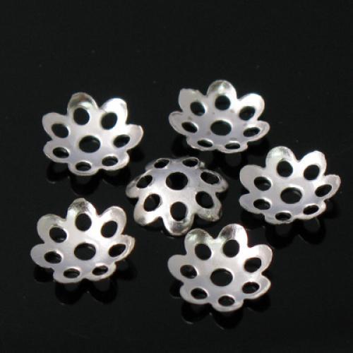 50Pcs 8mm Silver Plated Metal Flower Bead Caps