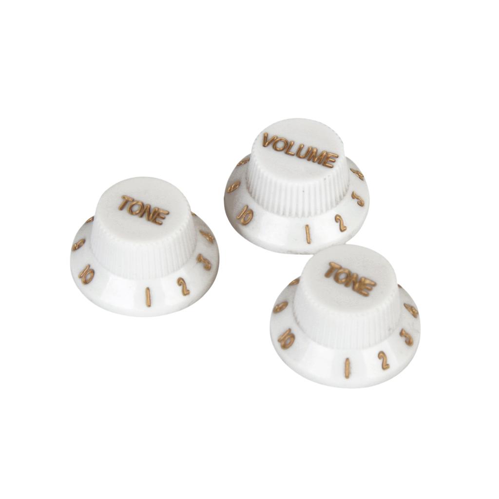 Set of 3 White Speed Volume Tone knob w/ Golden Brown Detail for Electric Pickup Guitar