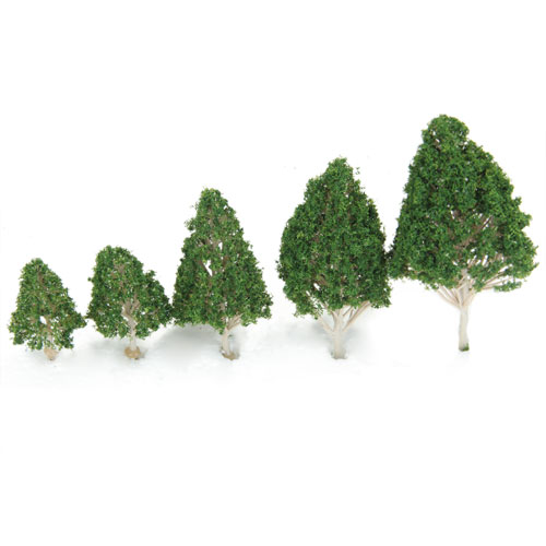 5pcs 2.56 Inch - 5.12 Inch White Poplar Model Trees - Dark Green Leaves