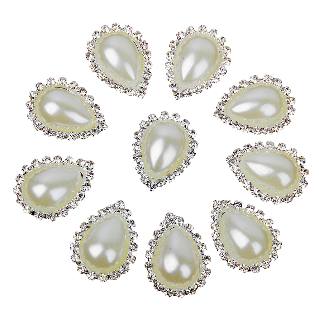 10pcs Teardrop Crystal Beige Faux Pearl Button Flatback Embellishment 20mm x 25mm