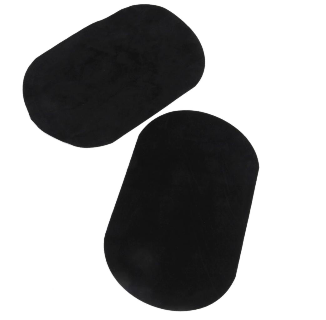 Pair of Oval Flocking Fabric Iron on Elbow Knee Patches Black 18x11cm   