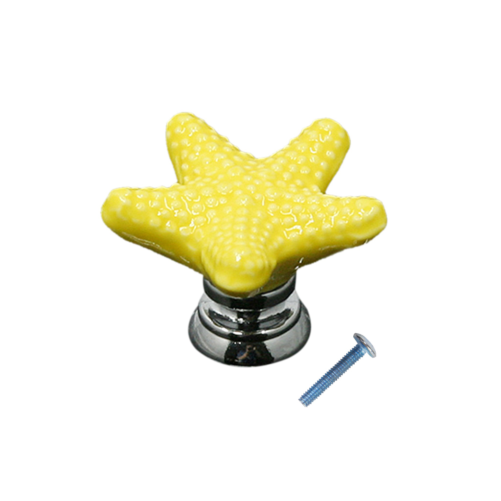 Creative Starfish Door Knob Cabinet Furniture Drawer Pull Handle-Yellow