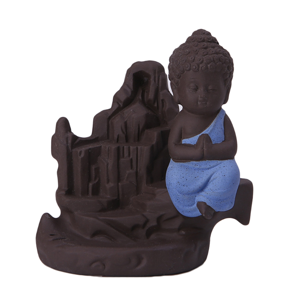 Ceramic Buddha Handcrafted Backflow Censer Holder Incense Burner Decor- Blue