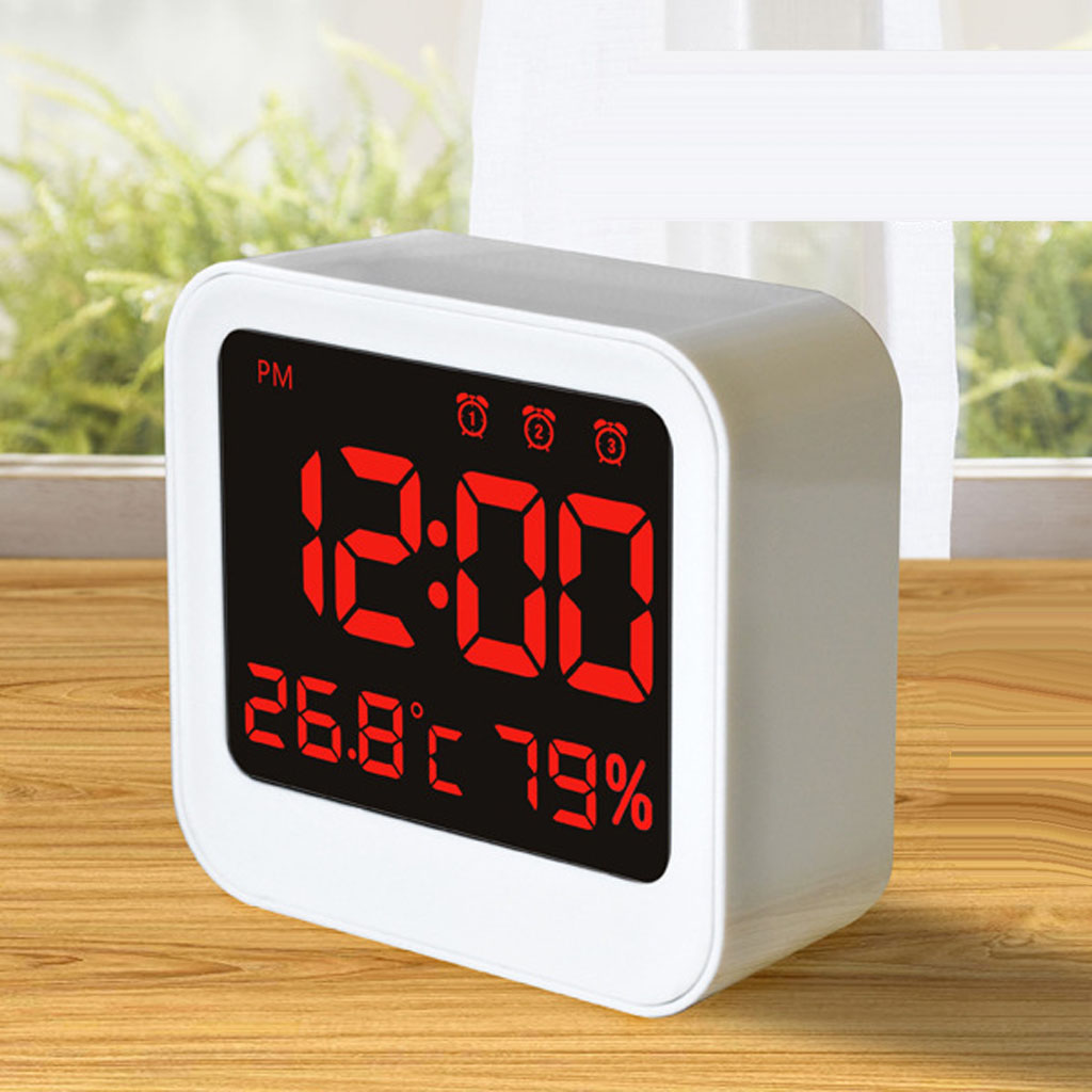 Digital LED Light Multi Group Alarm Clock with Temperature Hygrometer White