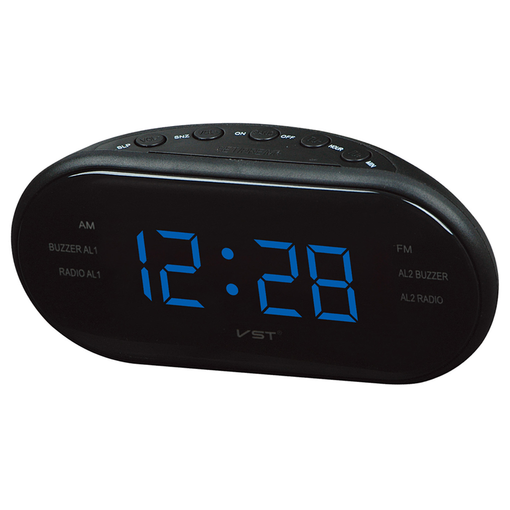 Digital LED Display Clock AM FM Radio Alarm Clock With Dual Alarm EU Blue
