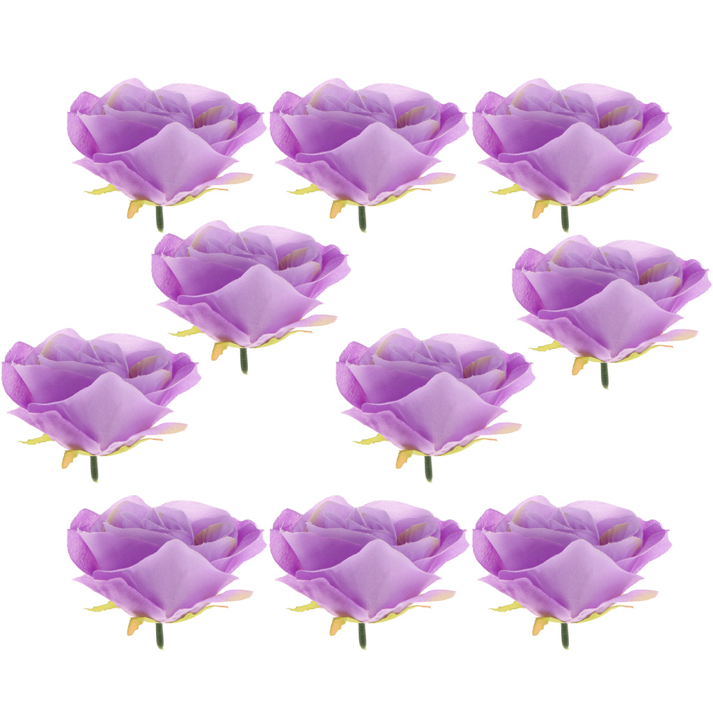 Artificial Flowers Blush Roses 10Pcs Fake Roses Heads DIY Wedding Bouquets  Purple