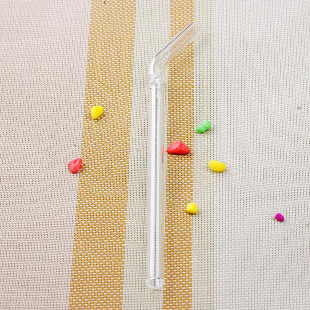 Creative Reusable Bent Glass Tube Drinking Straw + Cleaning Brush Clear