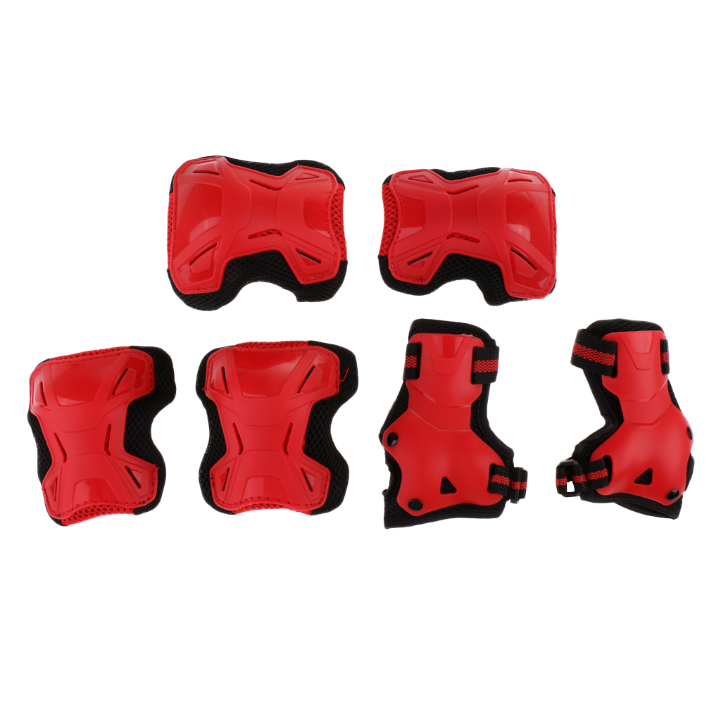 6Pcs Skateboard Protective Pad Gear Knee Elbow Pad Wrist Guard Set S Red
