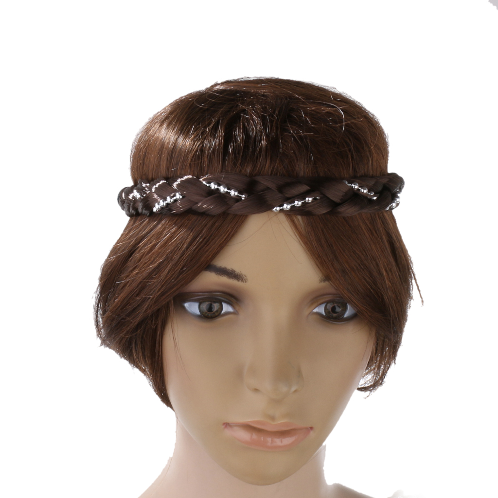 Women Girls Braided Wig Ponytail Elastic Rope Pretty Hair Band Dark Brown 