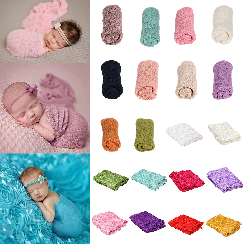 Newborn Baby Boy Girl Photography Photo Props Stretch Knit Wrap Pink