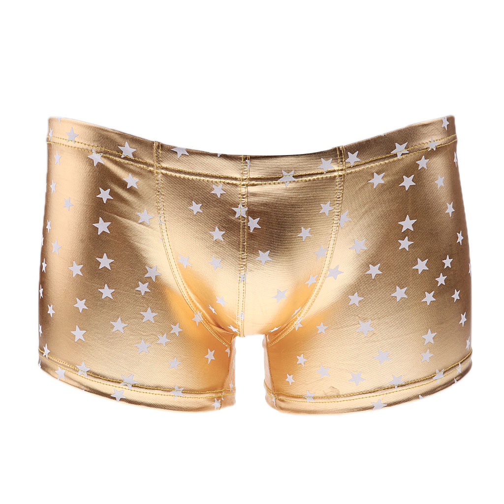 Men's Sexy Star Bronzing Wet Look Boxer Briefs Underwear Gold S