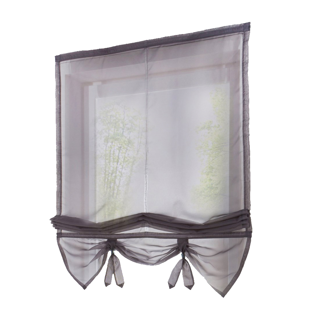 Solid Color 1 Piece Balloon Roman Curtain Rod Pocket Window Sheer Panel Drapes 