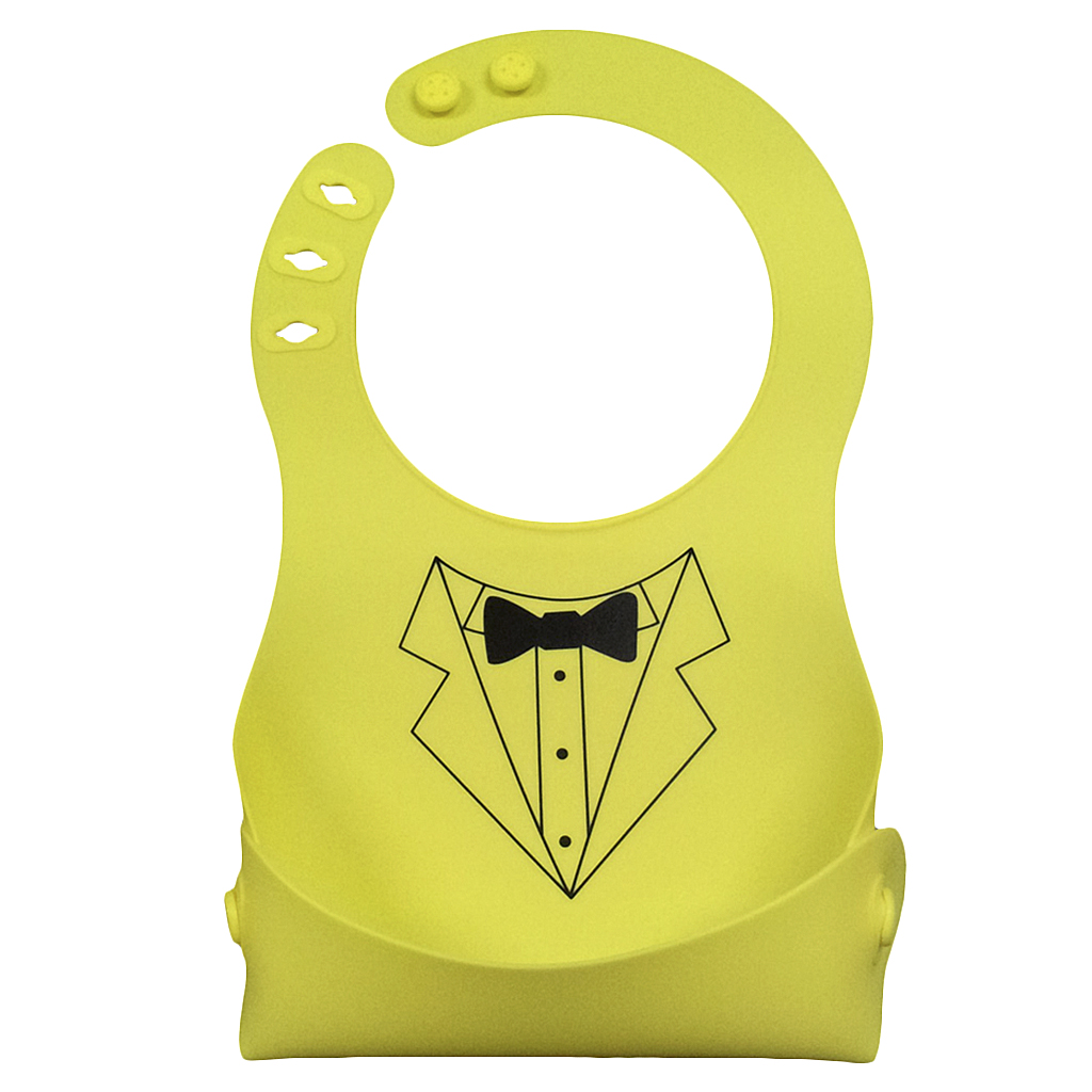 Cute Baby Silicone Bib Waterproof Easy Clean Up Crumb Catcher Yellow with Bowtie Pattern   