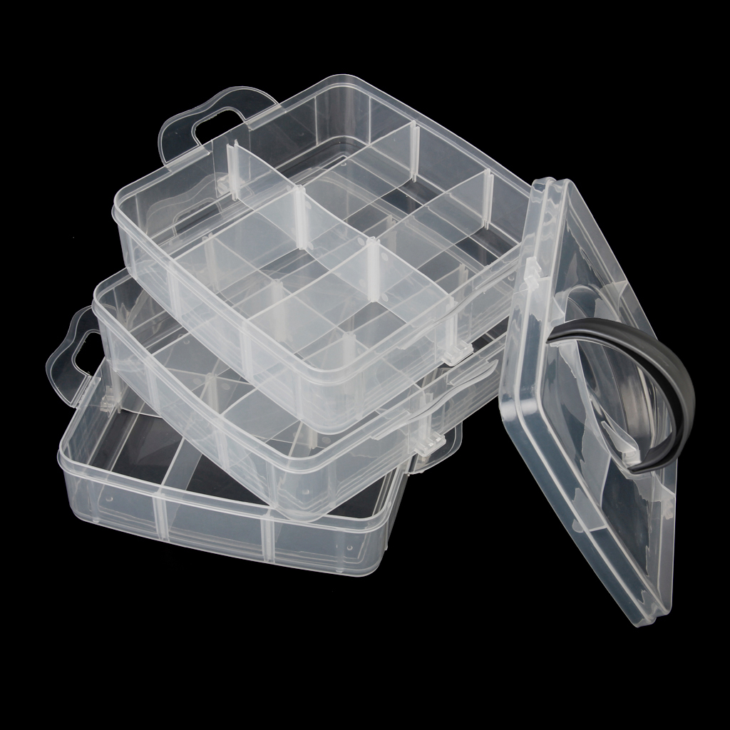 3 Layer 18 compartments Plastic Adjustable Box Storage Case Holder Organizer 