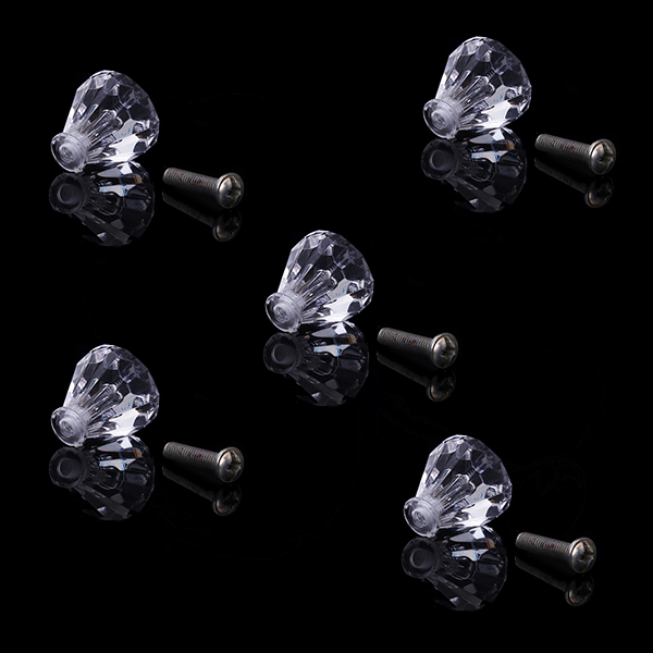 5x Clear Faceted Small Drawer Knob Cupboard Cabinet Pull Handle