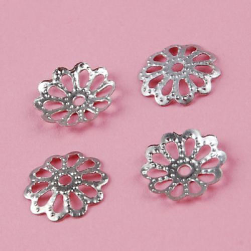 50 Pcs 8mm Silver Plated Flower Bead Caps 10-Petal