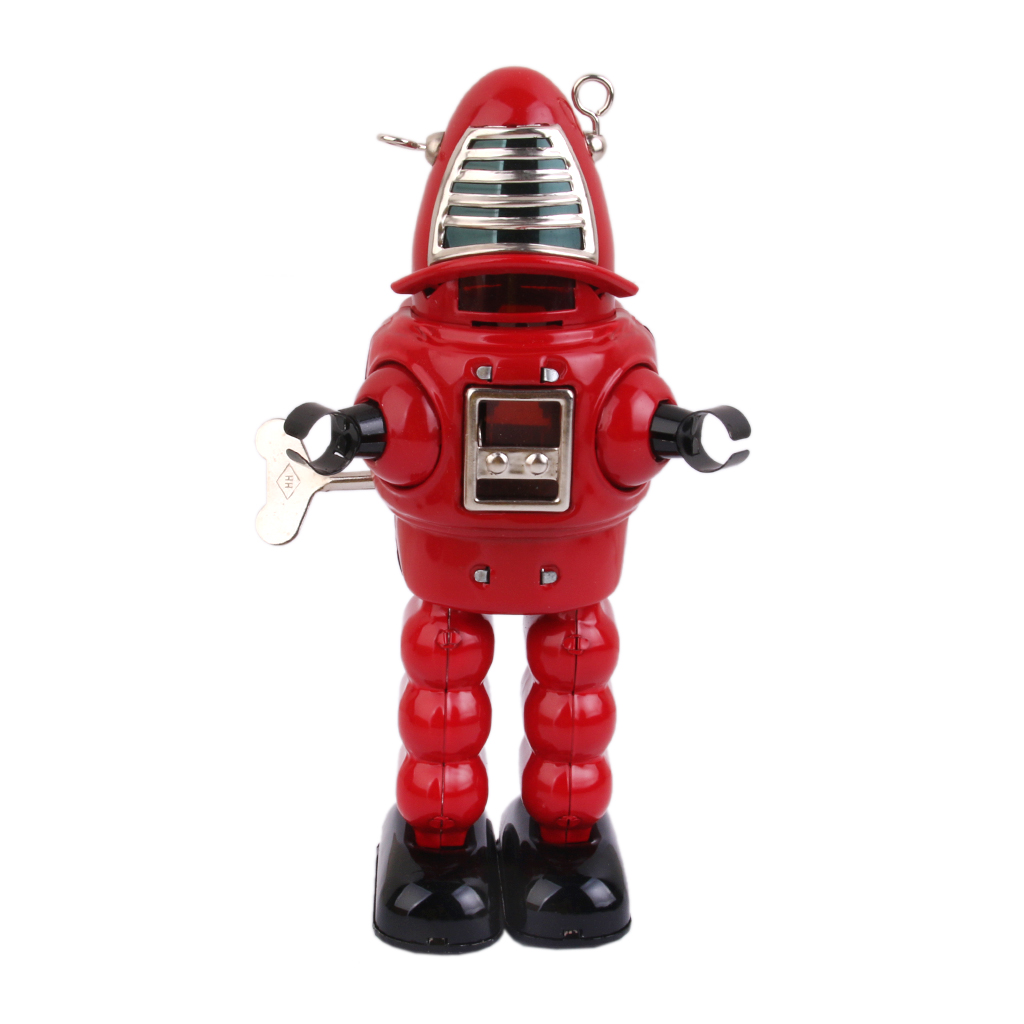 Vintage Wind Up Robot Tin Toy Red